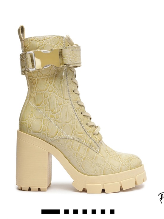 Shultz Shoes - SCHUTZ Roslyn Croc-Embossed Heeled Boot in Light Beige